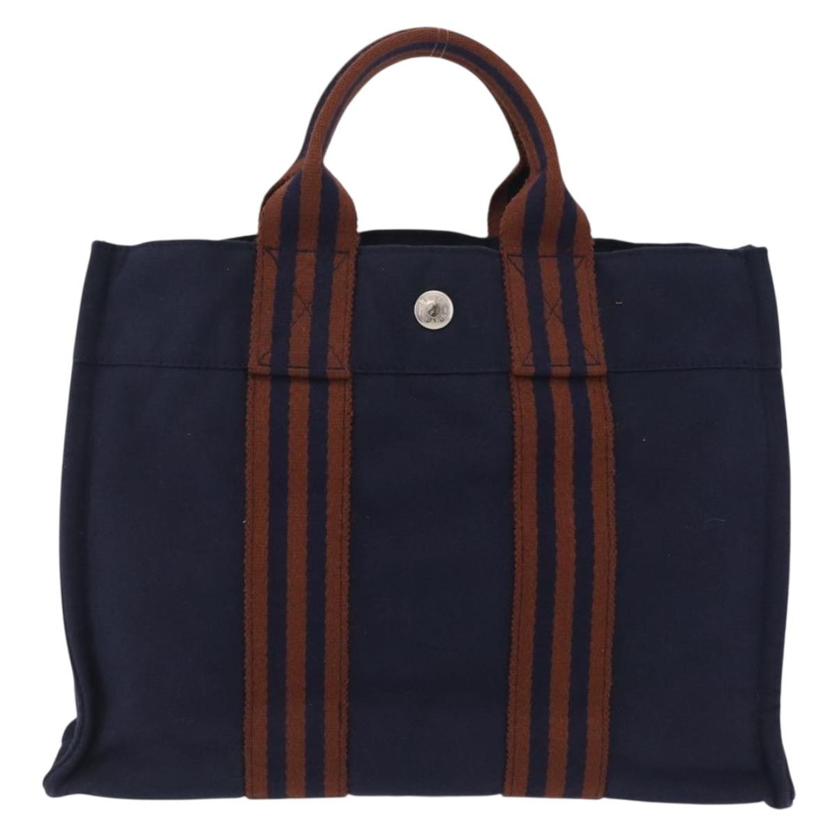 Hermes Fourre Tout Toile Navy Canvas Tote Bag Bag (Pre-Owned)
