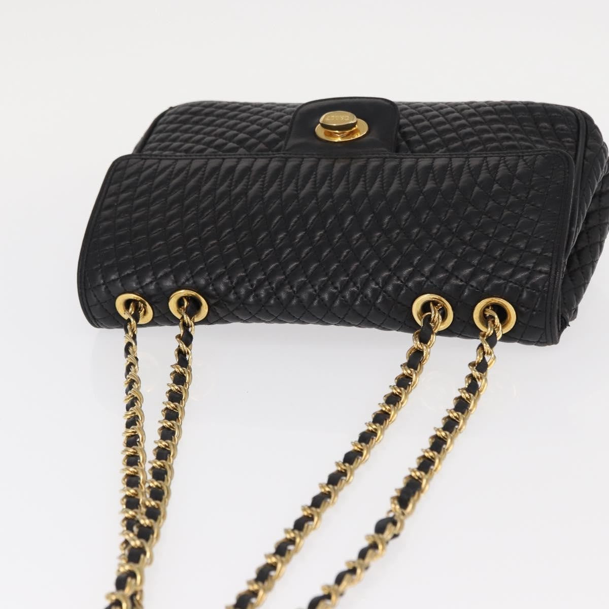 Bally Vintage Chain Quilted Leather Black Leather Shoulder Bag Bag (Pre-Owned)