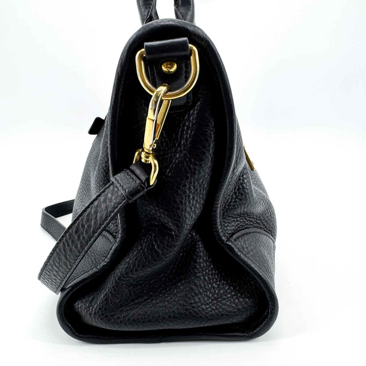 Prada Front Zip Convertible Satchel Vitello Phenix Black Leather Handbag (Pre-Owned)