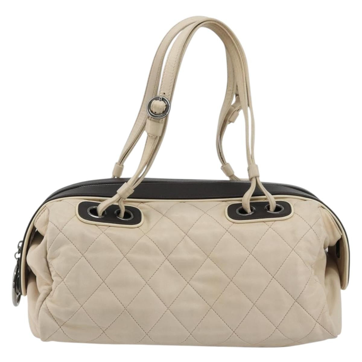 Chanel Sport Line Bowler Quilted Leather Beige Leather Handbag (Pre-Owned)