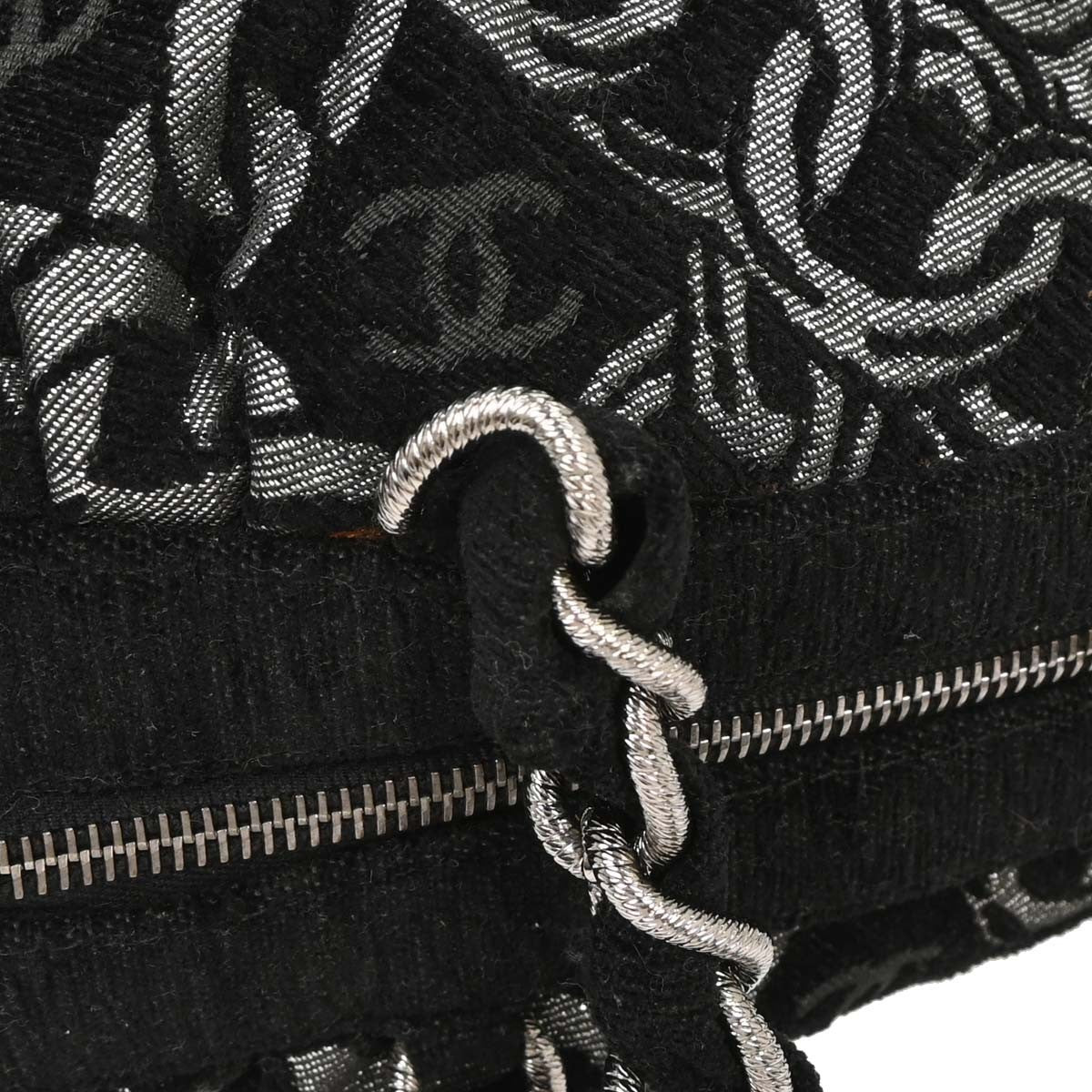 Chanel Vintage Zip Bowler Printed Jacquard Black Cotton Shoulder Bag Bag (Pre-Owned)