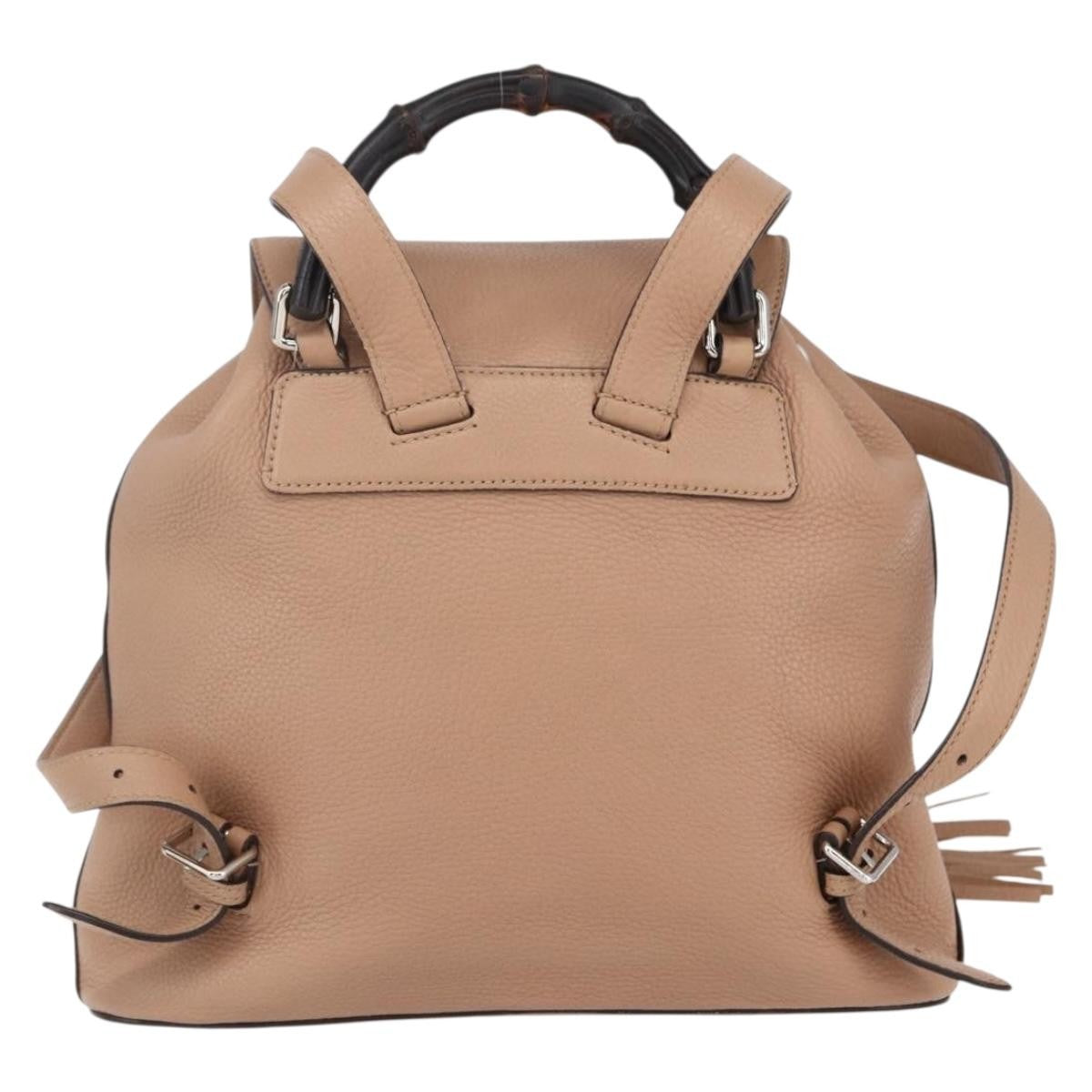 Gucci Vintage Bamboo Leather Beige Leather Backpack Bag (Pre-Owned)