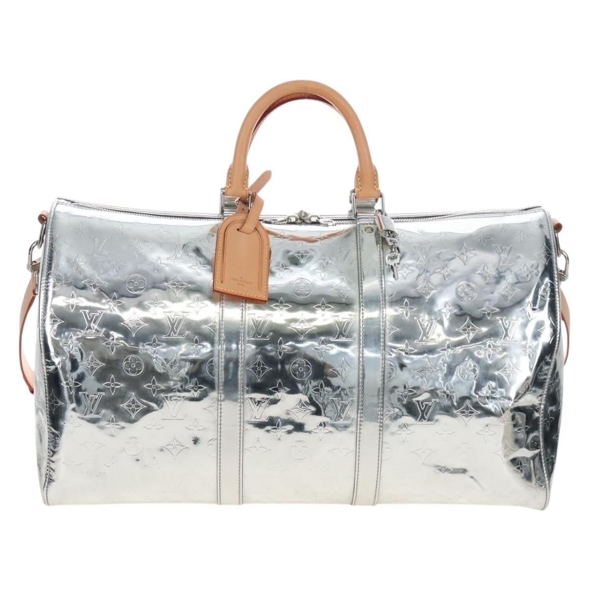 Louis Vuitton Keepall Bandouliere Monogram Mirror Coated Canvas Silver Leather Travel Bag Bag (Pre-Owned)
