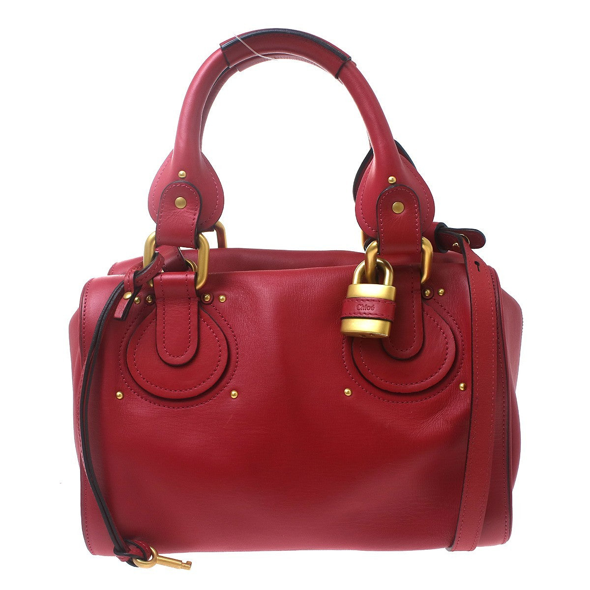 Chloe Paddington Lock Leather Red Leather Handbag (Pre-Owned)