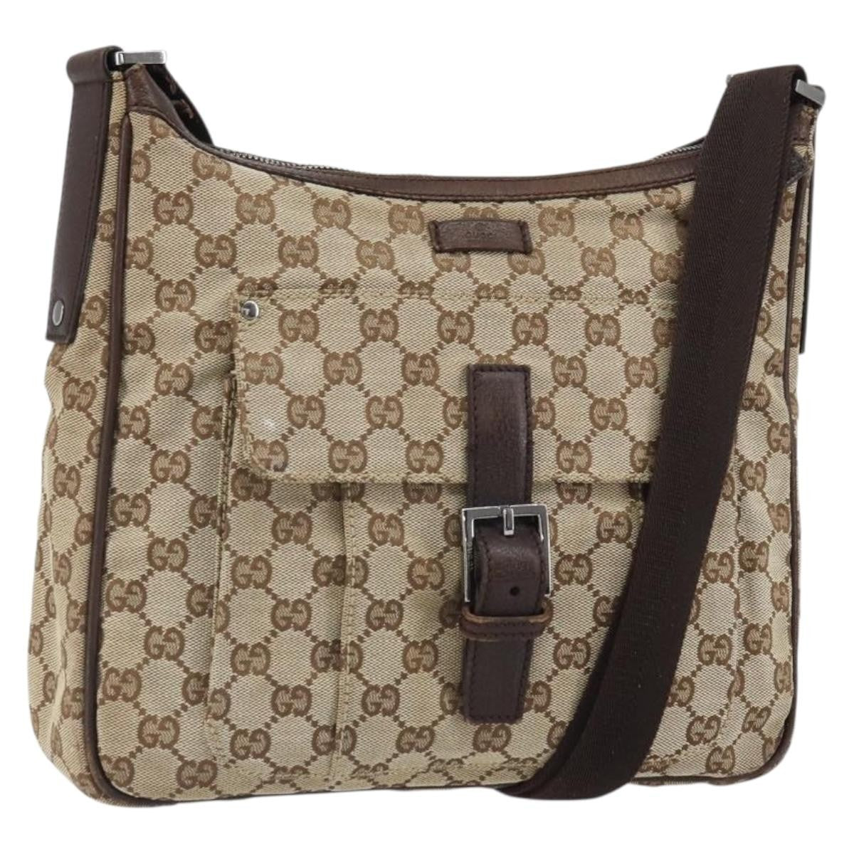 Gucci Vintage Gg Canvas And Leather Beige Canvas Shoulder Bag Bag (Pre-Owned)