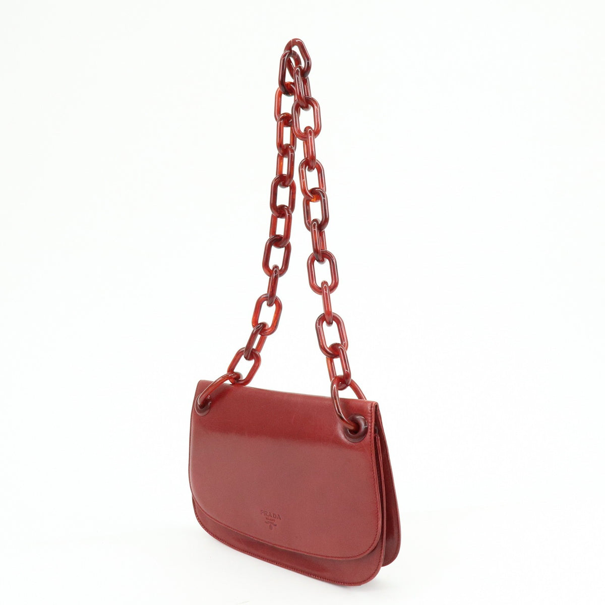 Prada Shoulder Leather Red Leather Shoulder Bag Bag (Pre-Owned)