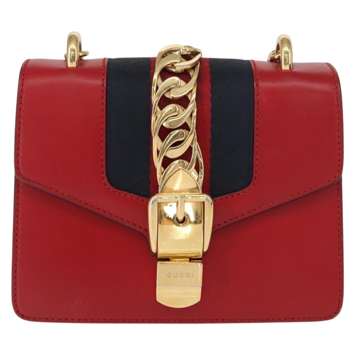 Gucci Sylvie Chain Leather Red Leather Shoulder Bag Bag (Pre-Owned)