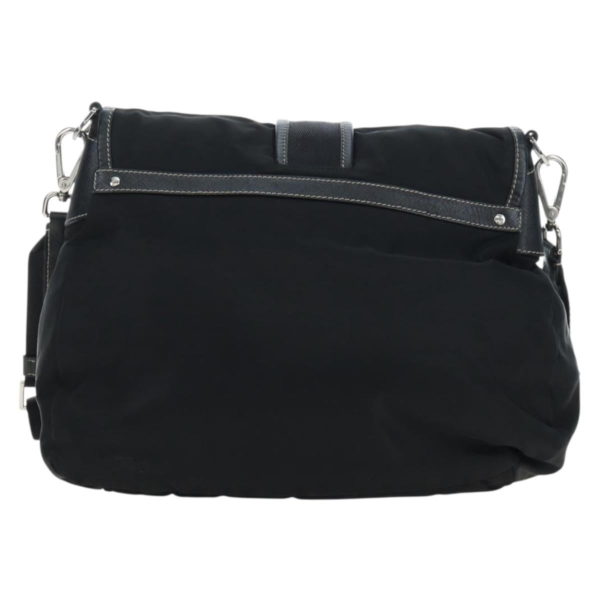 Prada Double Pocket Buckle Flap Tessuto And Leather Black Nylon Handbag (Pre-Owned)