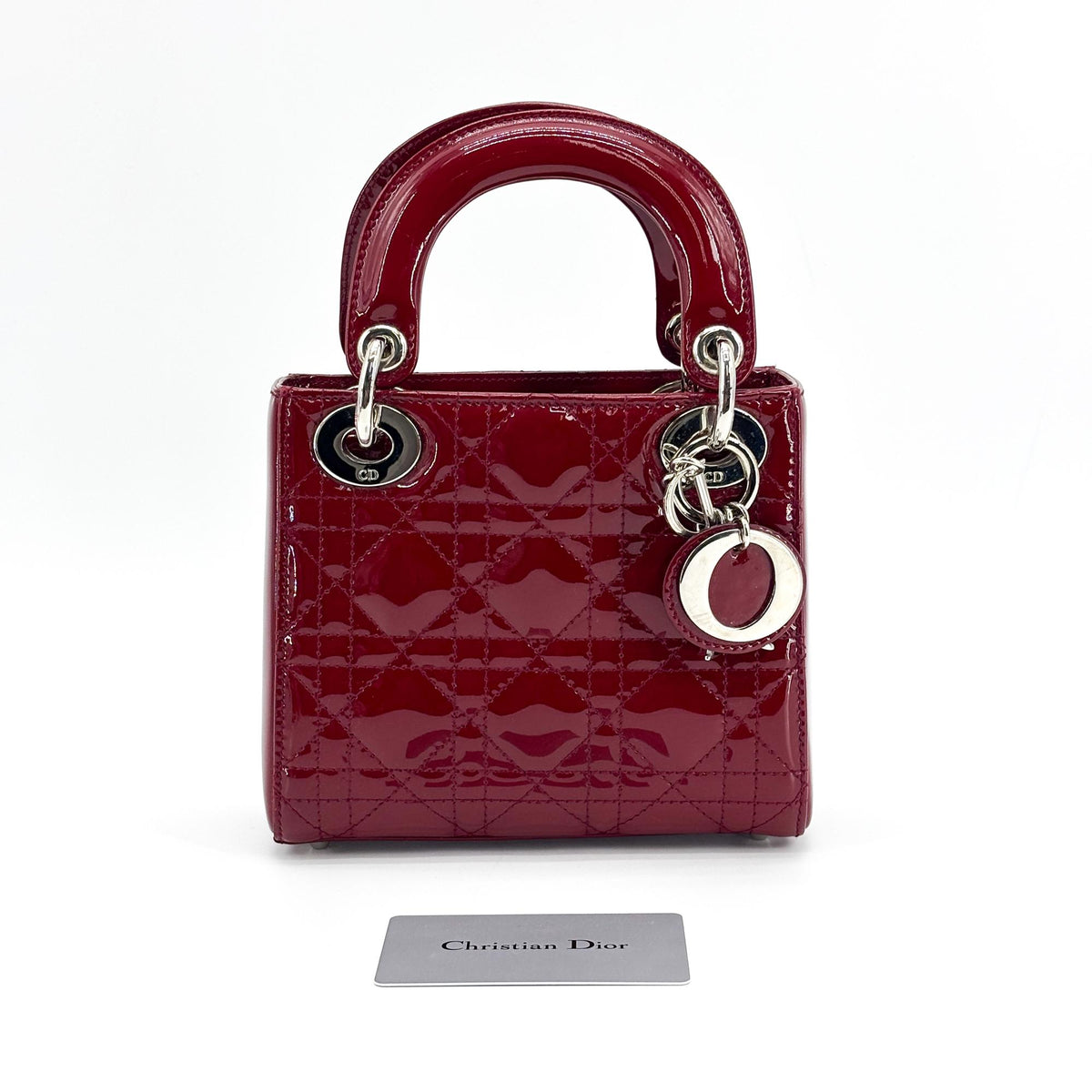 Christian Dior Lady Dior Cannage Stitch Patent Red Patent_Leather Handbag (Pre-Owned)