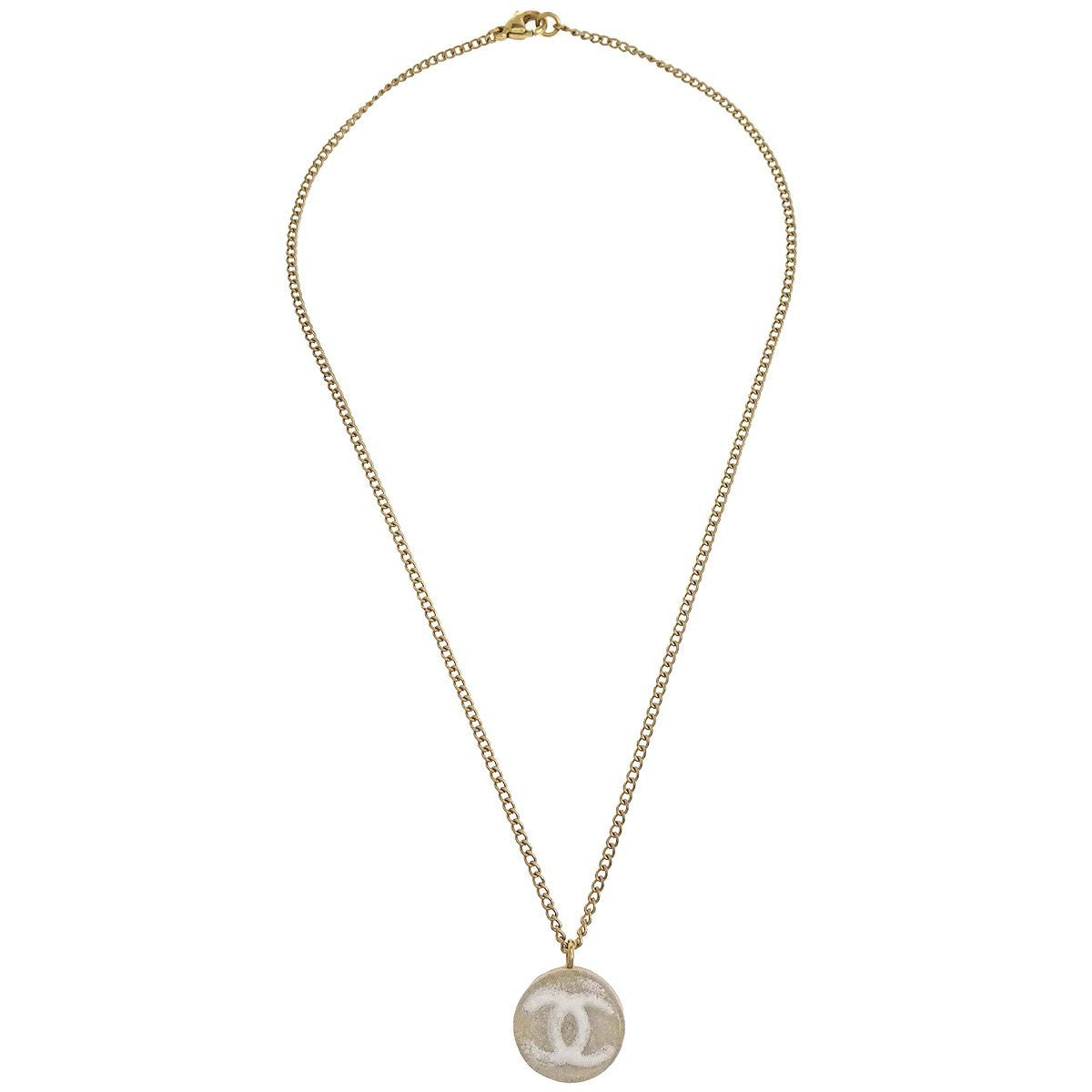 Chanel Vintage Cc Round Pendant Choker Metal Gold Gold_Plated Necklace Jewelry (Pre-Owned)