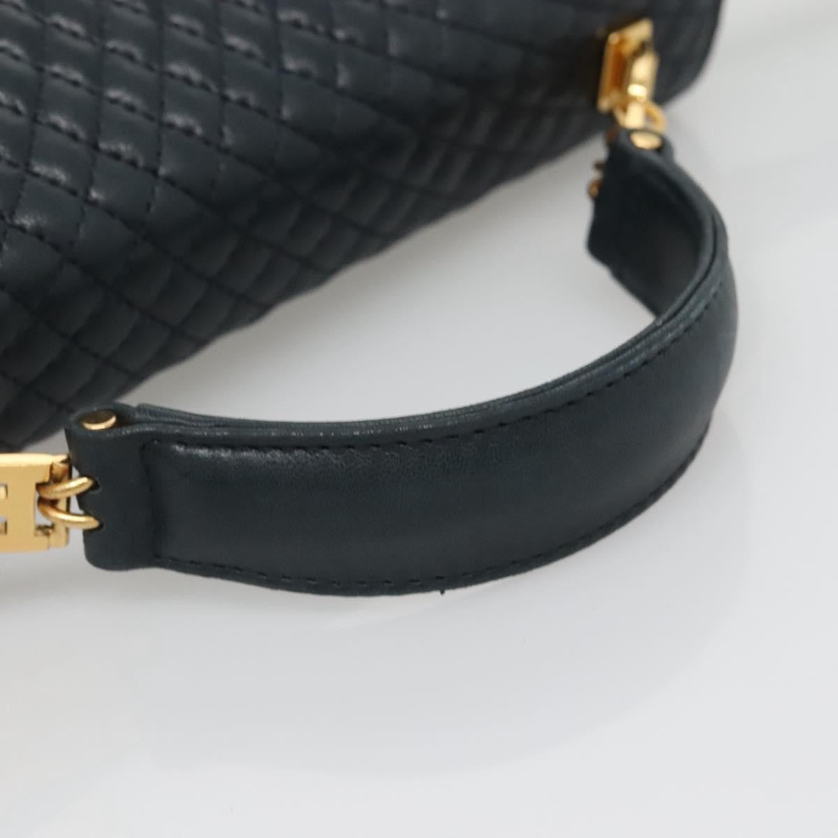 Bally Vintage Quilted Leather Navy Leather Handbag (Pre-Owned)