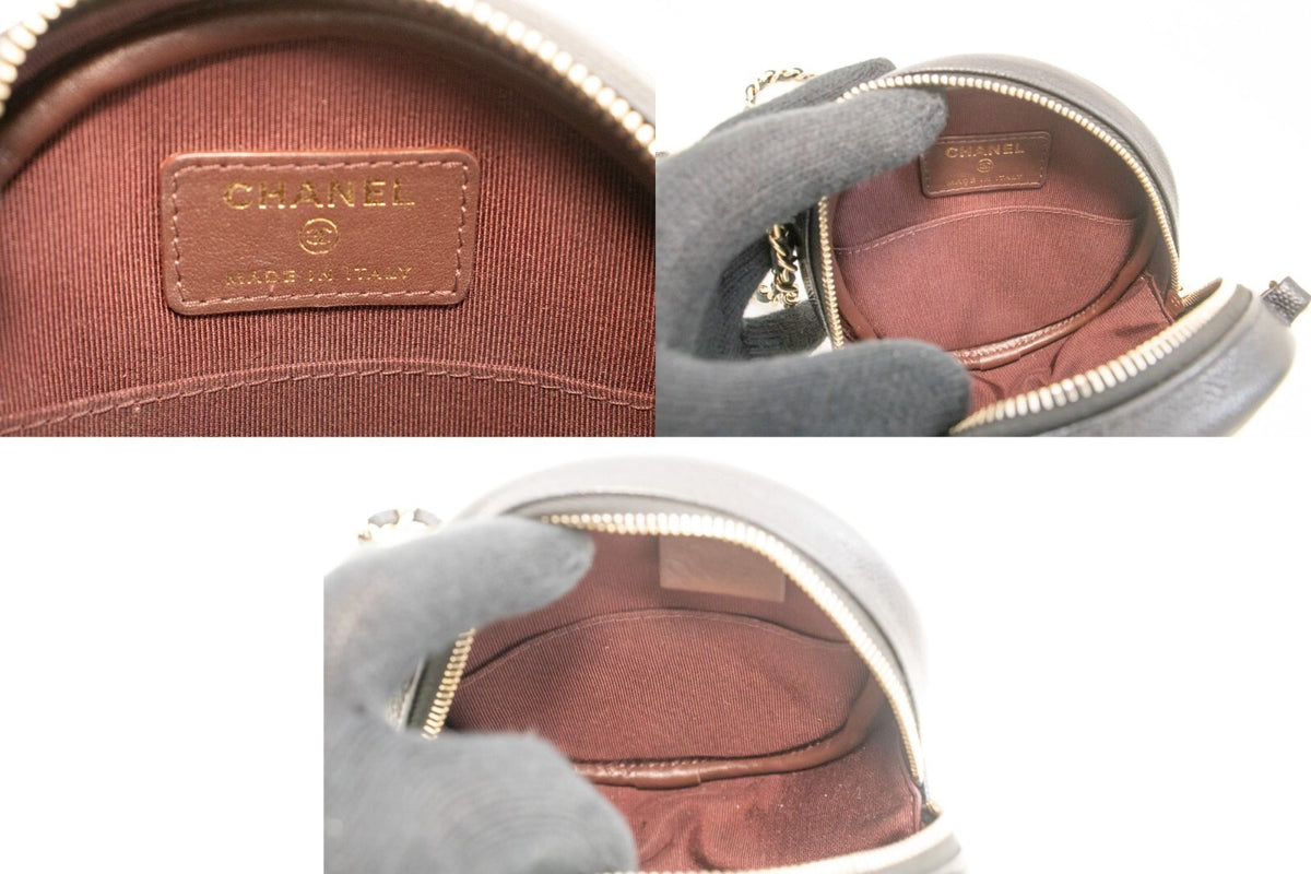 Chanel Round Compartment Clutch With Chain Quilted Lambskin Black Calfskin Clutche & Pouche Bag (Pre-Owned)