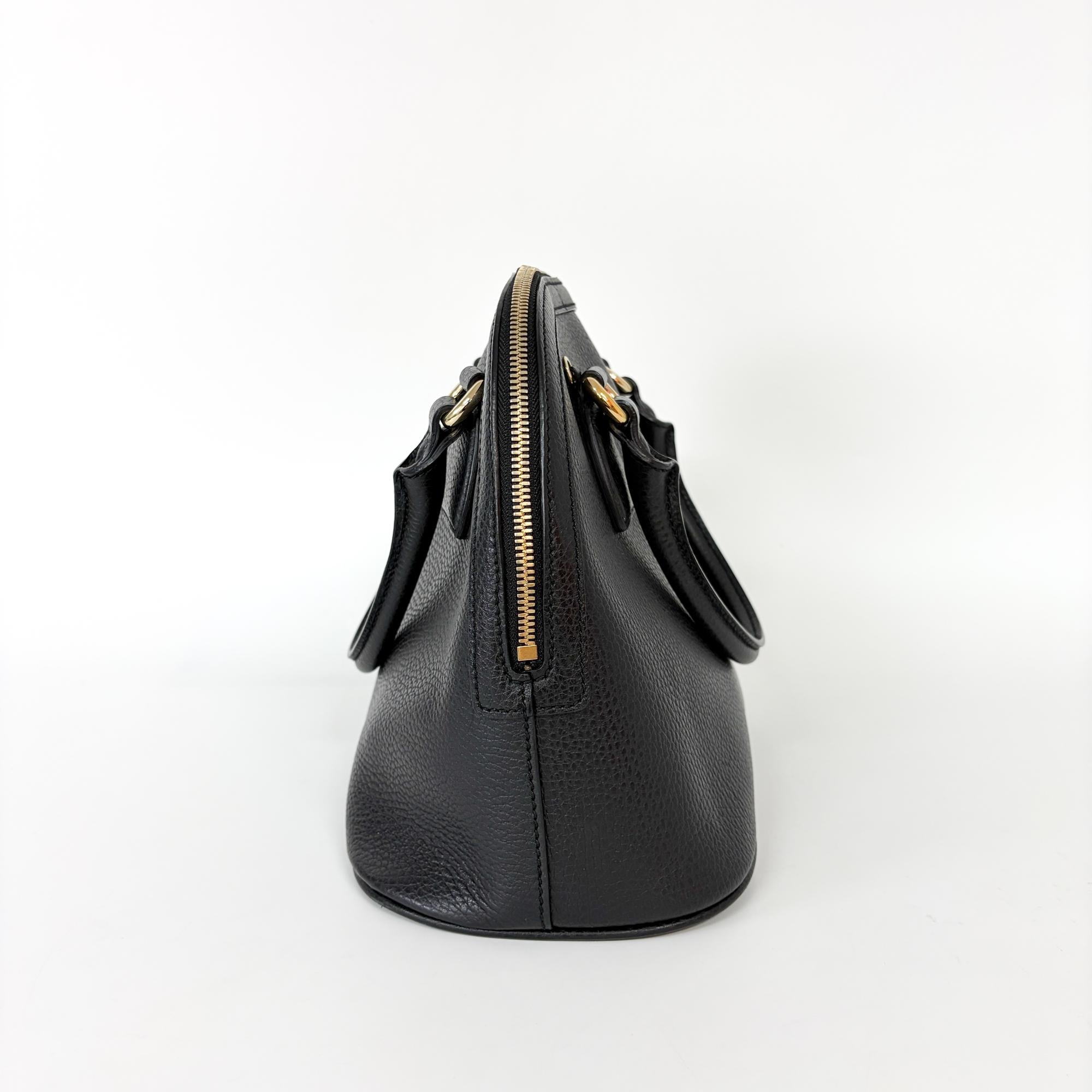 Gucci Dome Bowler Gg Suede Black Leather Handbag (Pre-Owned)