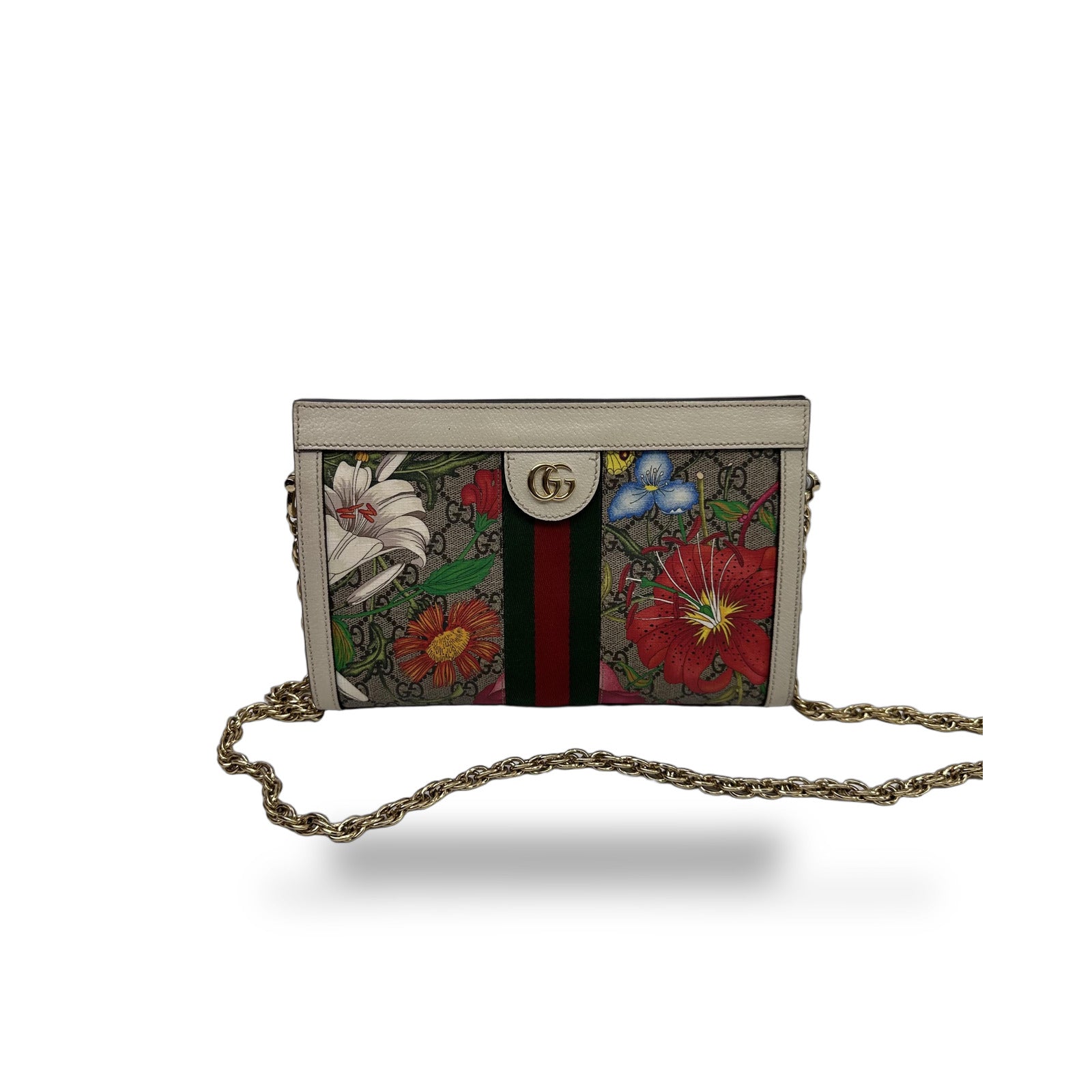 Gucci Ophidia Chain Flora Gg Coated Canvas Multicolour Canvas Shoulder Bag Bag (Pre-Owned)