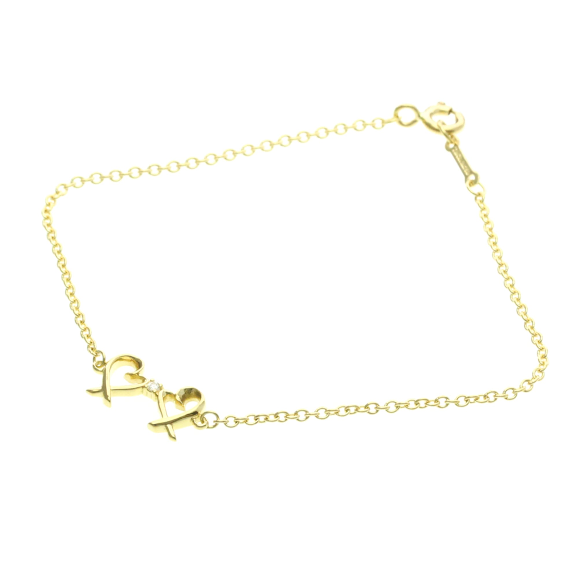 Tiffany & Co. Paloma Picasso Double Loving Heart 18K Yellow Gold And Diamond Gold Yellow_Gold Bracelet Jewelry (Pre-Owned)