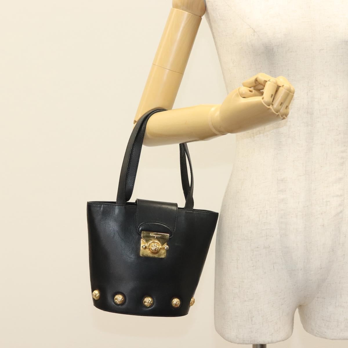 Salvatore Ferragamo Vintage Leather Black Leather Handbag (Pre-Owned)