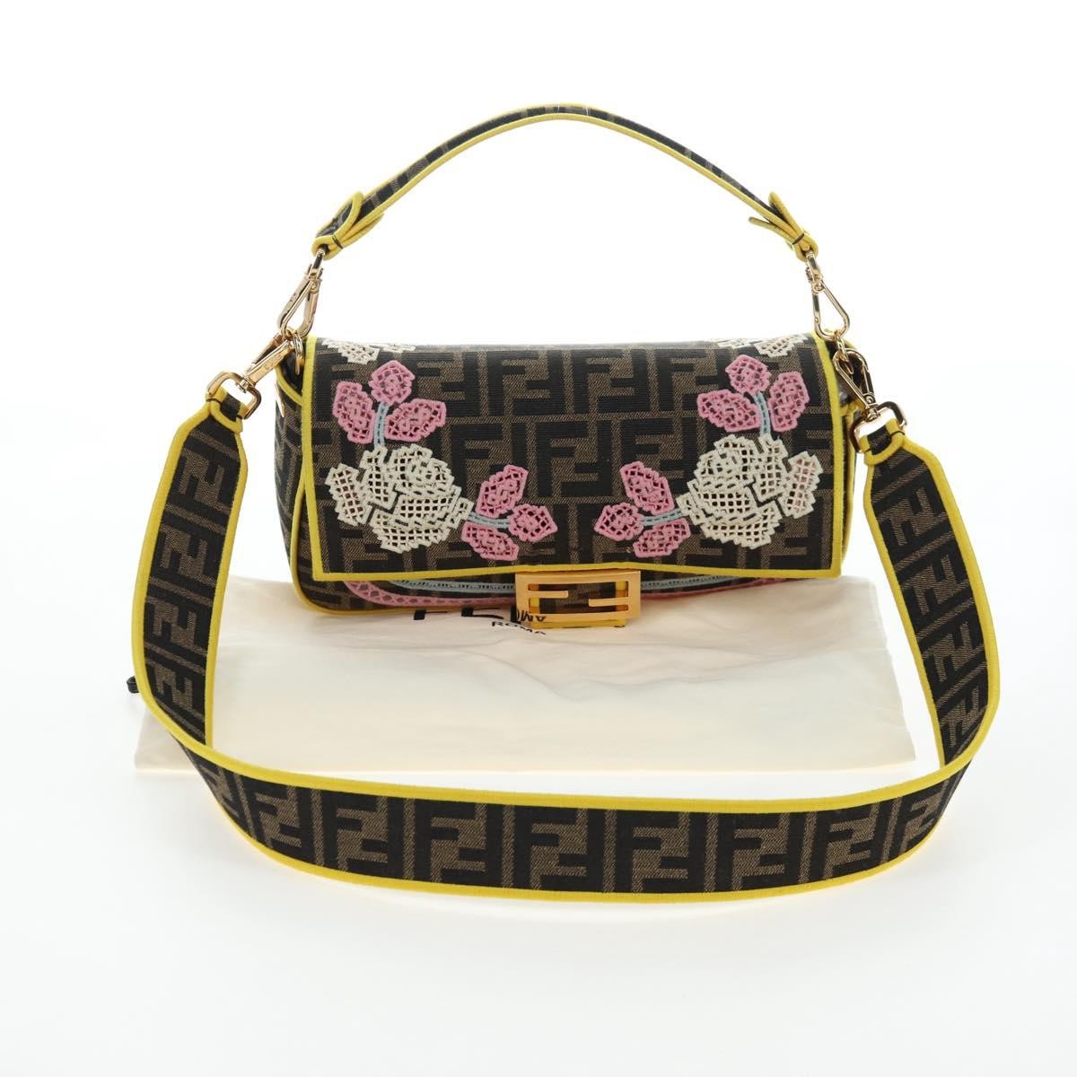 Fendi Mamma Baguette Zucca Jacquard Velvet Multicolour Canvas Shoulder Bag Bag (Pre-Owned)