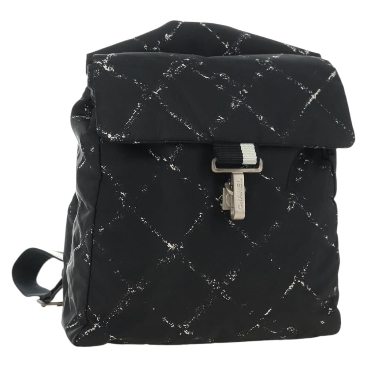 Chanel Travel Line Lock Printed Nylon Black Nylon Backpack Bag (Pre-Owned)