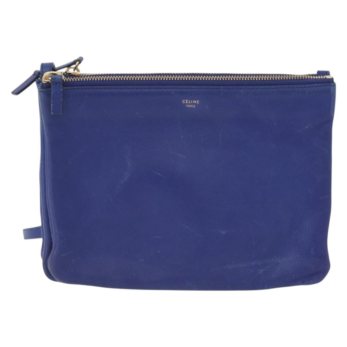 Celine Trio Leather Blue Leather Shoulder Bag Bag (Pre-Owned)