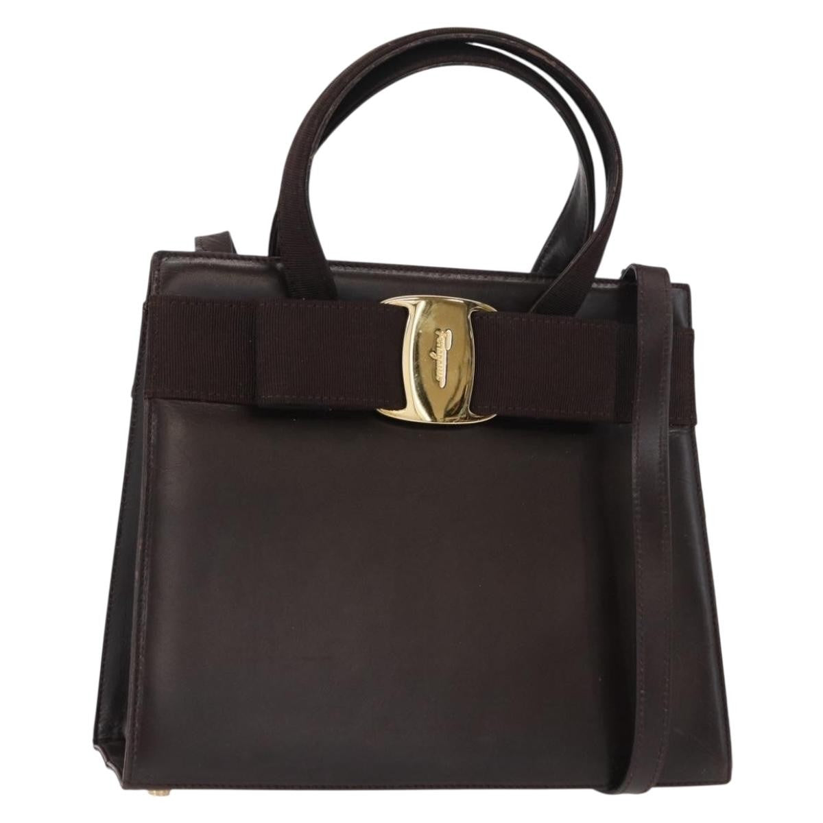 Salvatore Ferragamo Convertible Vara Bow Leather Brown Leather Handbag (Pre-Owned)