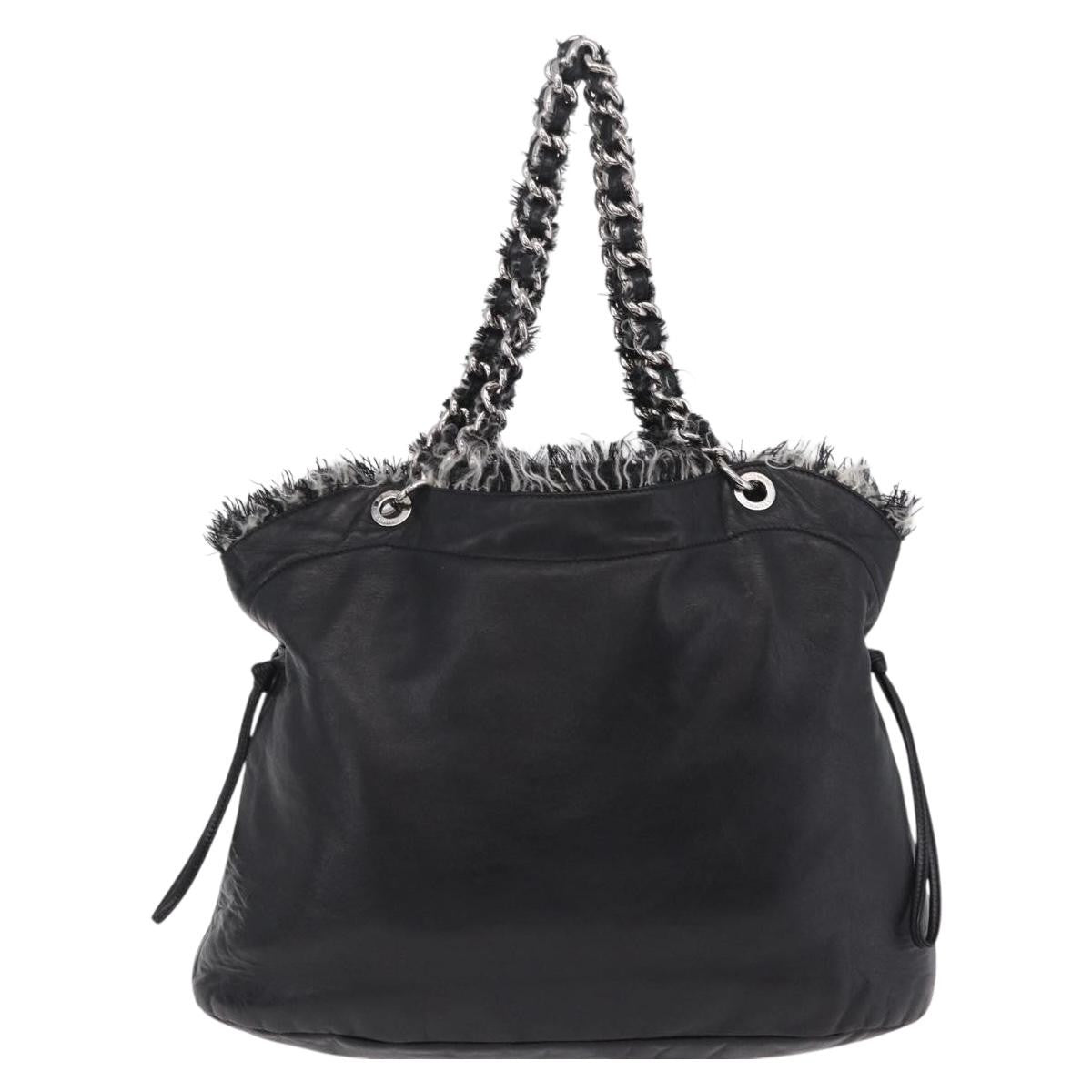 Chanel Funny Tweed Bon Bon Lambskin Black Leather Tote Bag Bag (Pre-Owned)