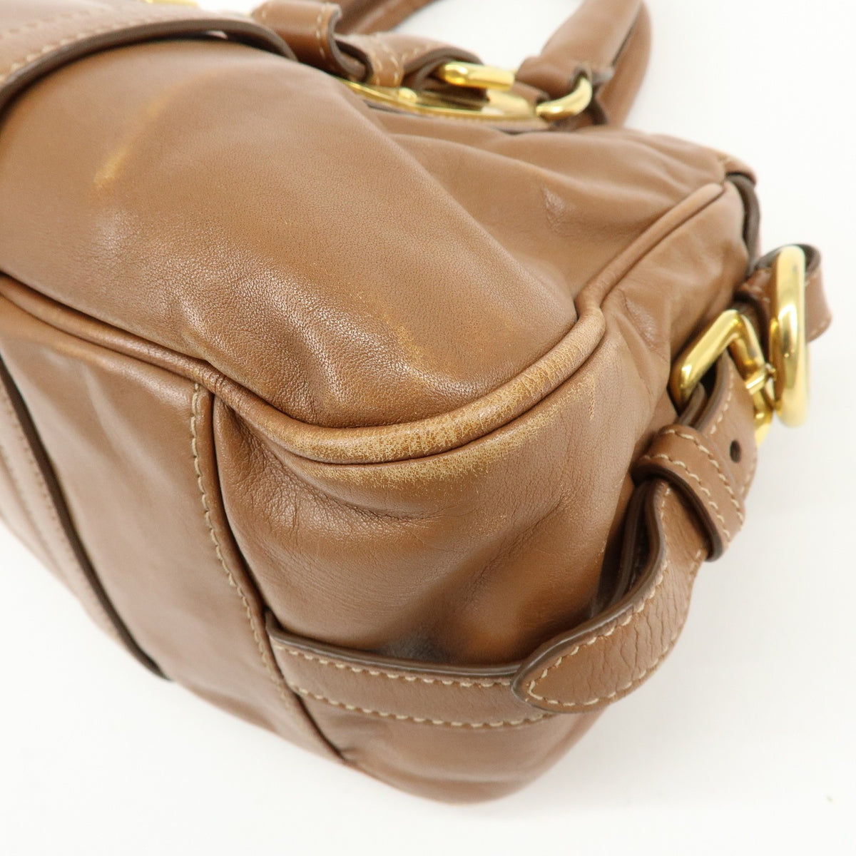Prada Convertible Belted Satchel Soft Calf Brown Leather Handbag (Pre-Owned)