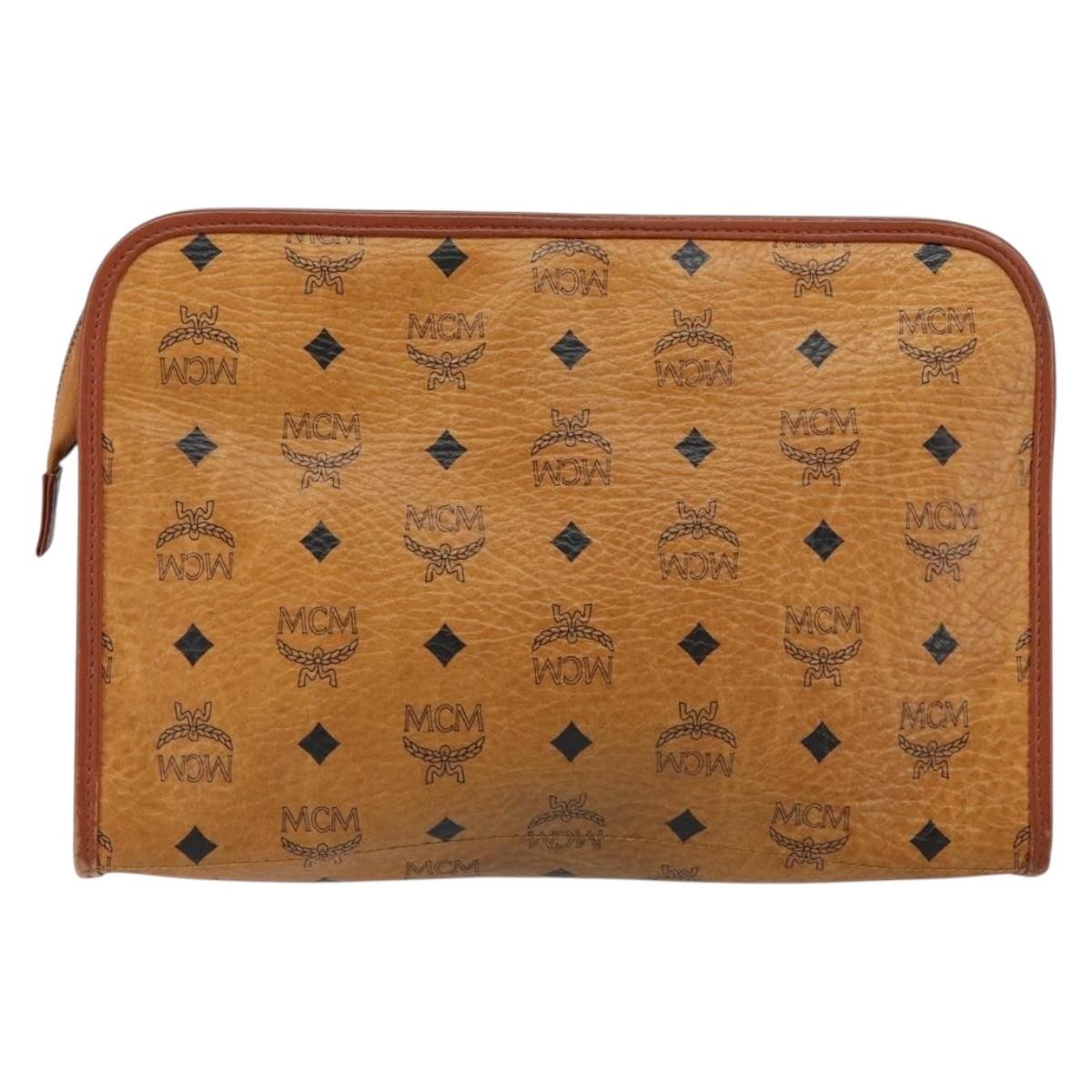 MCM Visetos Pvc Brown Canvas Clutche & Pouche Bag (Pre-Owned)