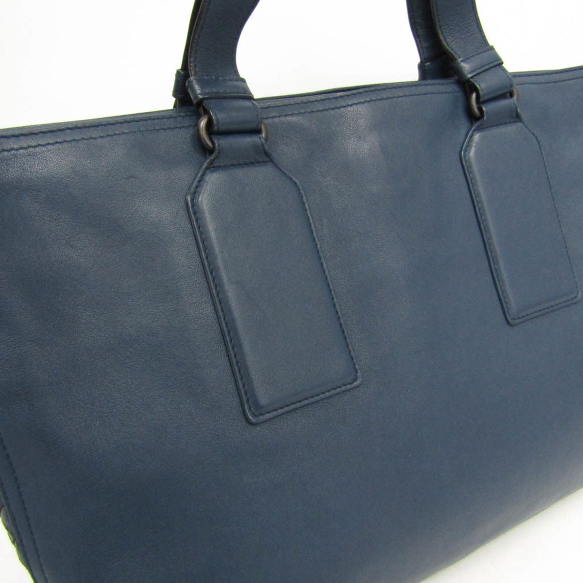 Bottega Veneta Intrecciato Leather Navy Leather Briefcase Bag (Pre-Owned)