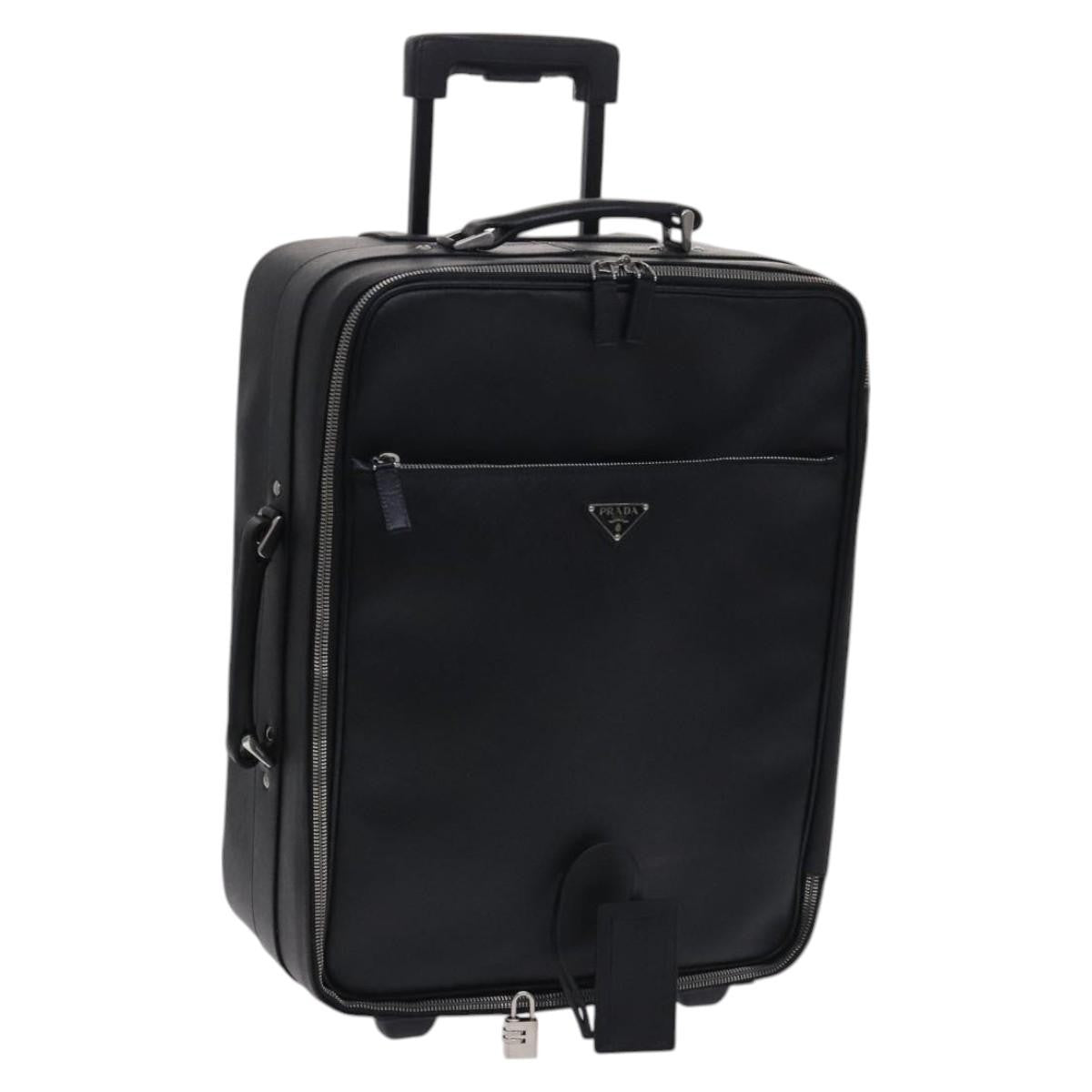 Prada Expandable Front Zip Boston Tessuto Black Leather Travel Bag Bag (Pre-Owned)