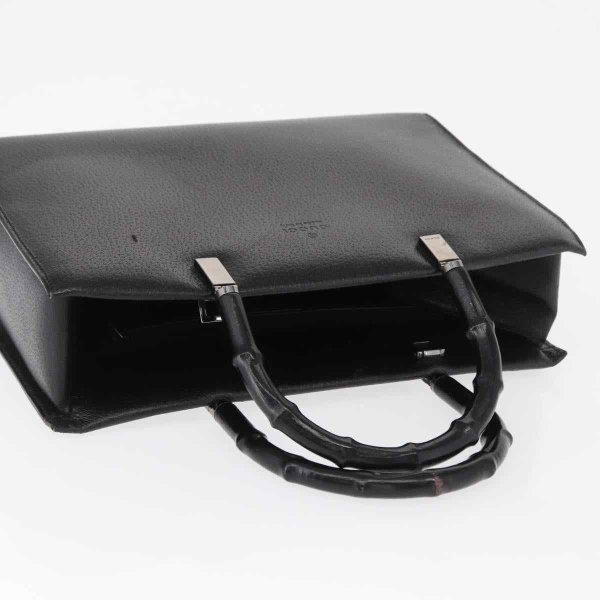 Gucci Vintage Bamboo Handle Leather Black Leather Handbag (Pre-Owned)