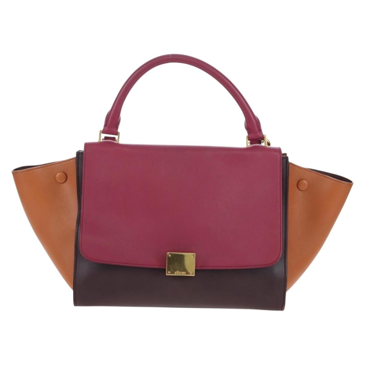 Celine Tricolor Trapeze Leather Burgundy Leather Handbag (Pre-Owned)
