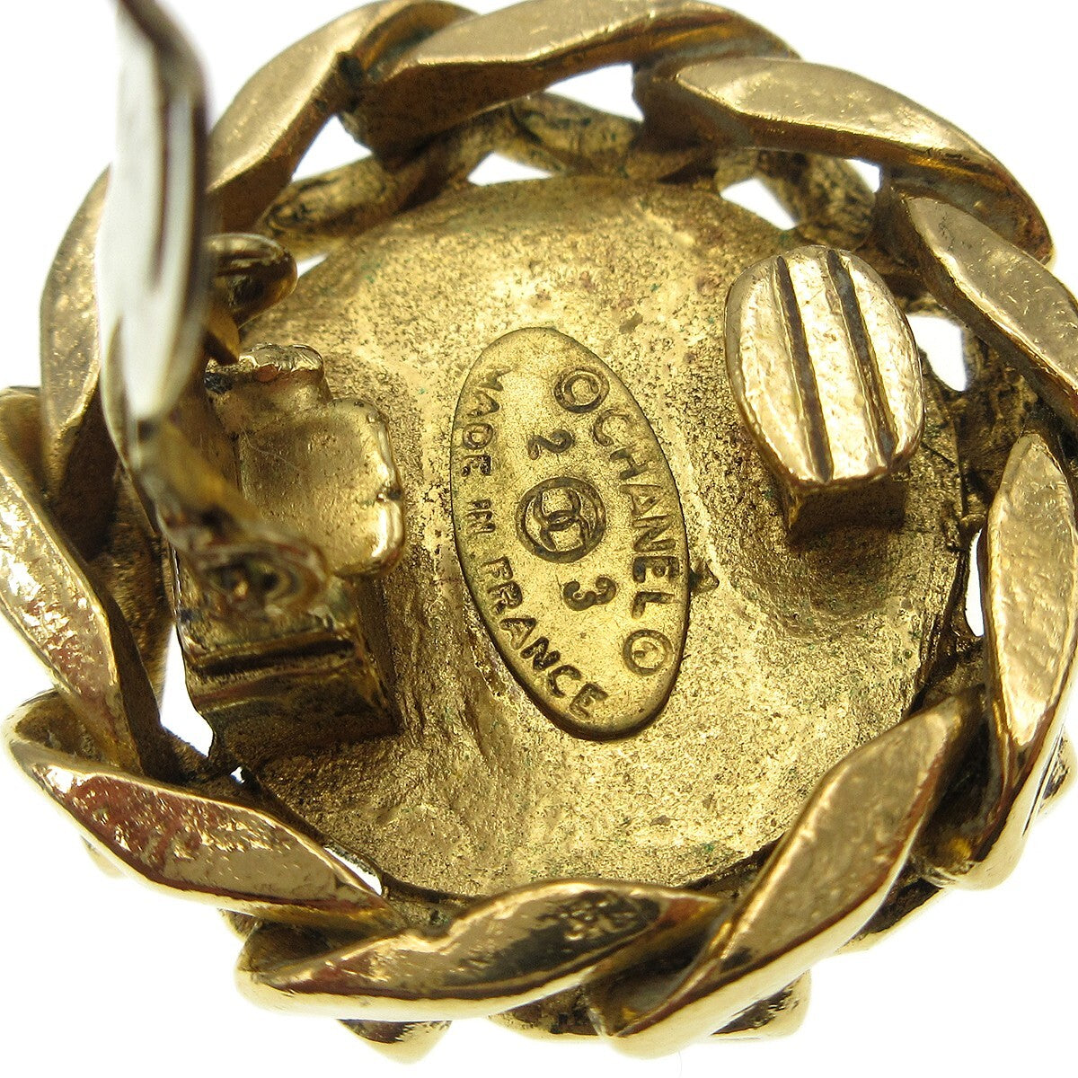 Chanel Cc Button Clip-On Metal With Faux Pearl Gold Gold_Plated Earrings Jewelry (Pre-Owned)
