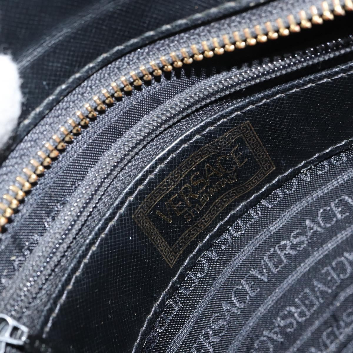 Versace Vintage Leather Black Leather Handbag (Pre-Owned)