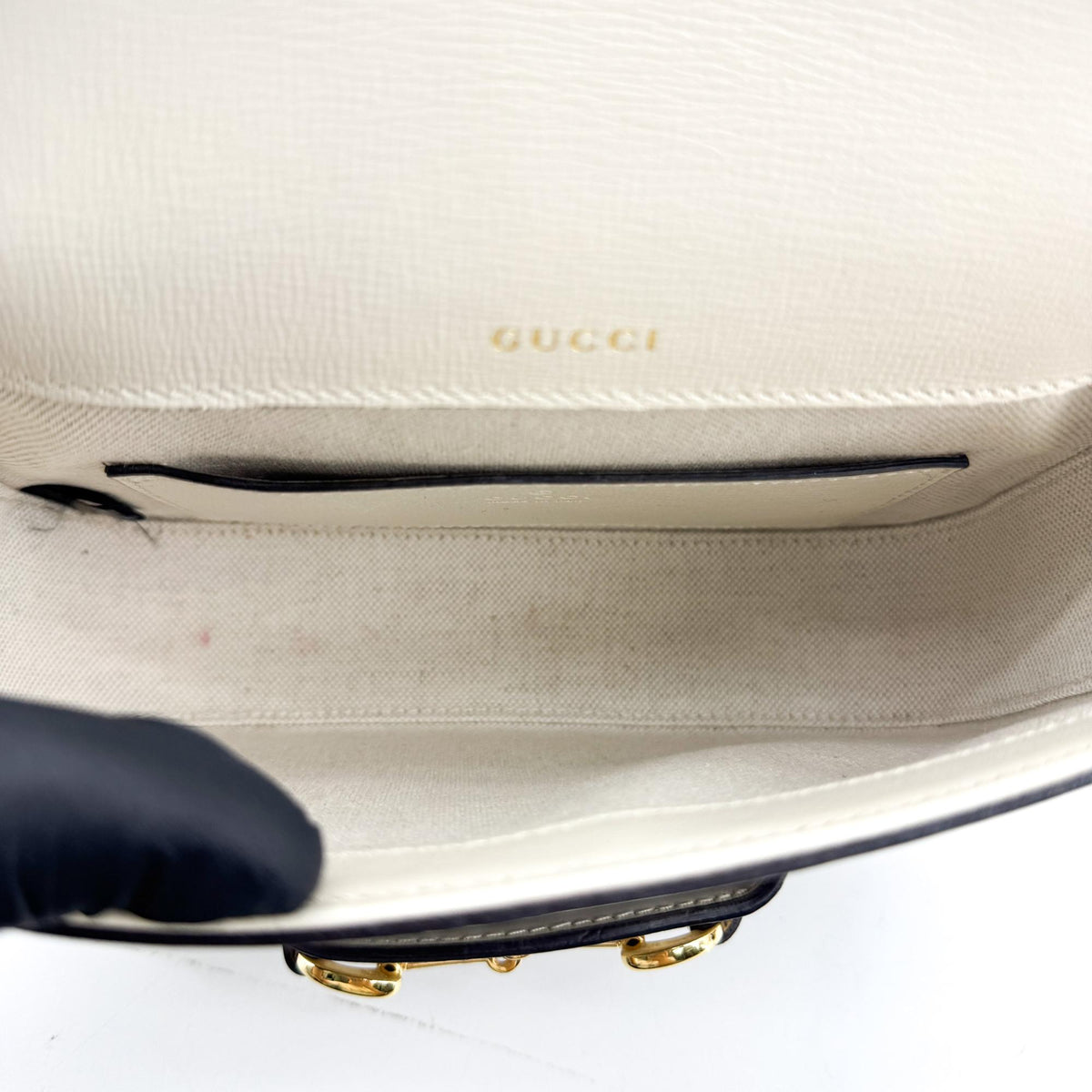 Gucci Horsebit 1955 Gg Coated Canvas With Leather White Canvas Shoulder Bag Bag (Pre-Owned)