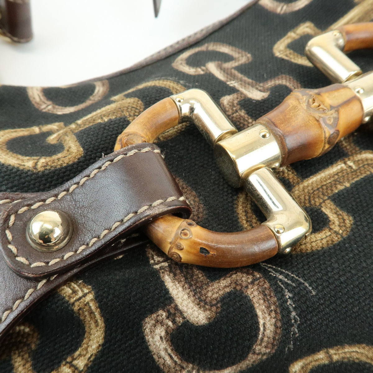 Gucci Horsebit Gg Canvas And Leather Brown Canvas Tote Bag Bag (Pre-Owned)