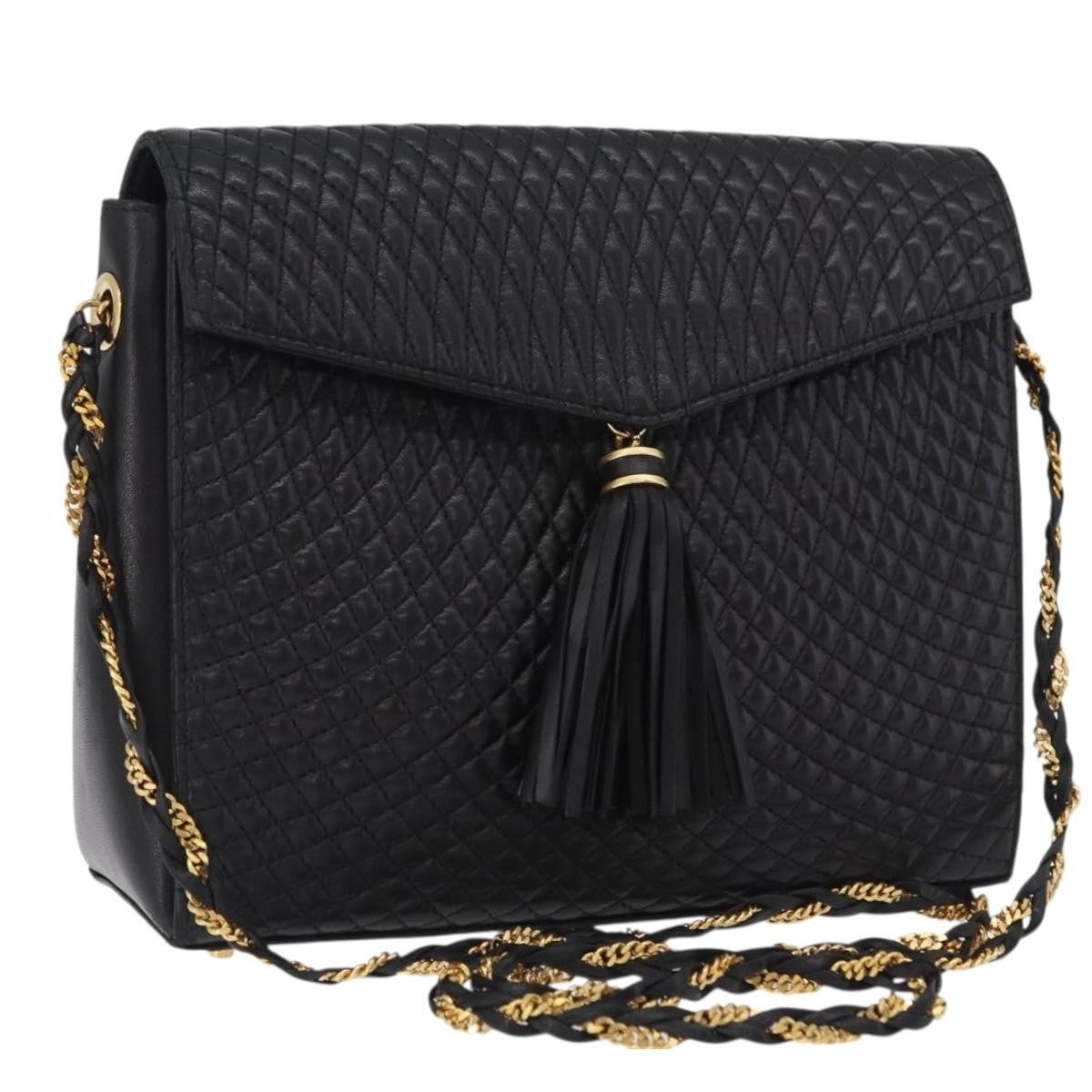 Bally Vintage Chain Quilted Leather Black Leather Shoulder Bag Bag (Pre-Owned)
