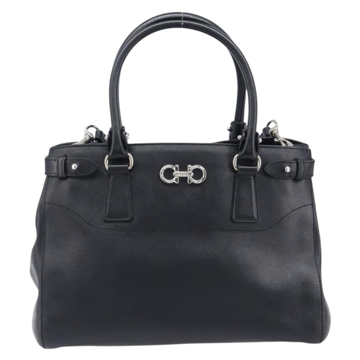 Salvatore Ferragamo Beky Saffiano Leather Black Leather Tote Bag Bag (Pre-Owned)