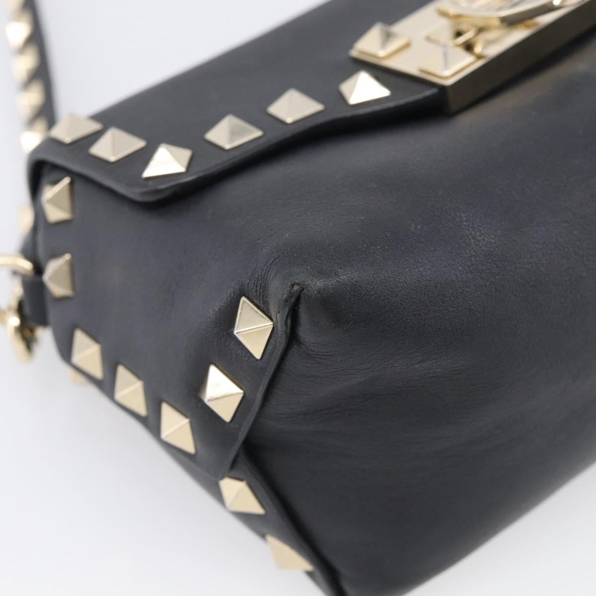 Valentino Garavani Rockstud Flip Lock Flap Leather Black Leather Handbag (Pre-Owned)
