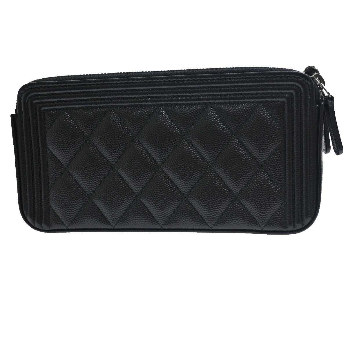 Chanel Boy Double Zip Clutch With Chain Quilted Lambskin Black Leather Clutche & Pouche Bag (Pre-Owned)