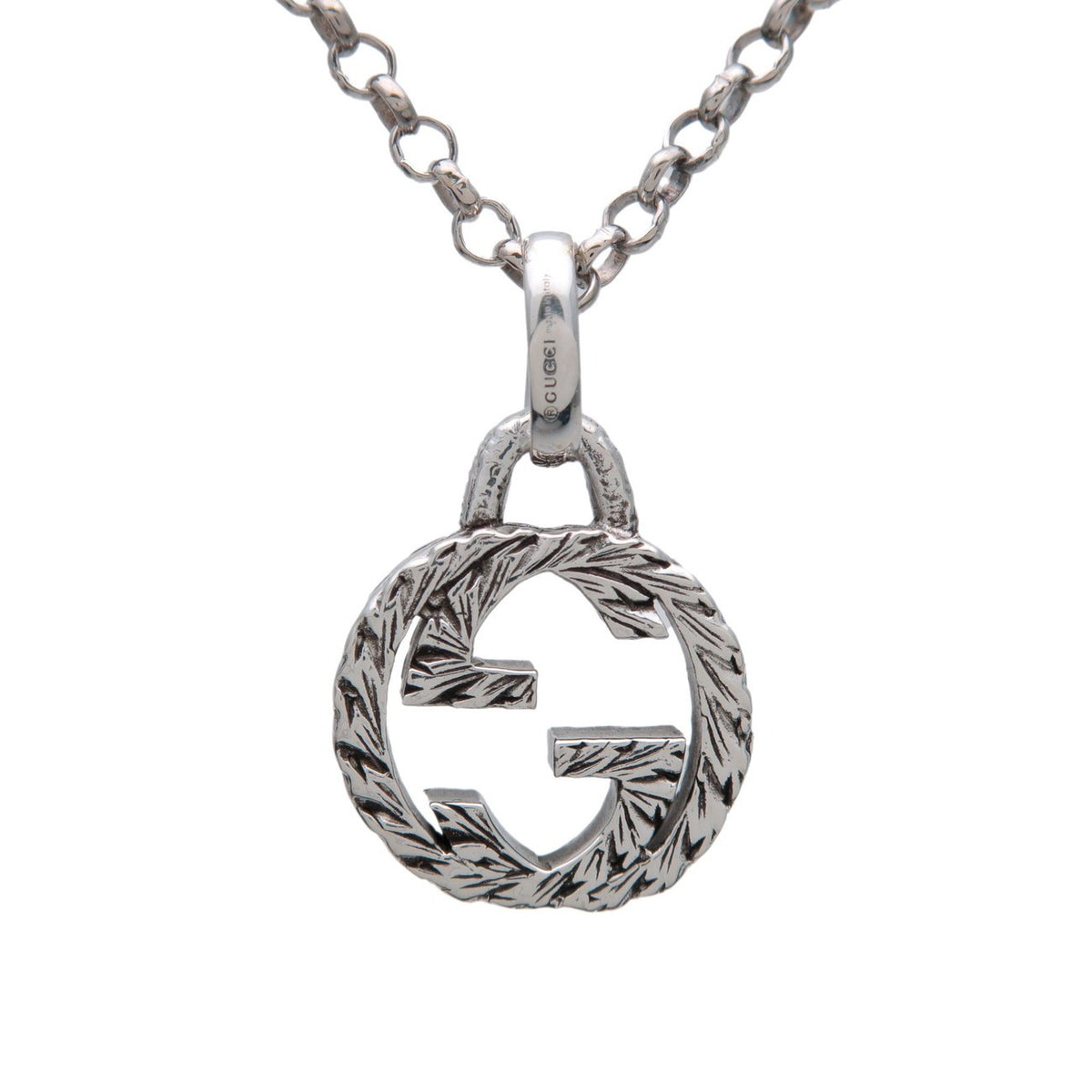 Gucci Engraved Interlocking G Chain Link Pendant Sterling Silver Silver Silver Necklace Jewelry (Pre-Owned)