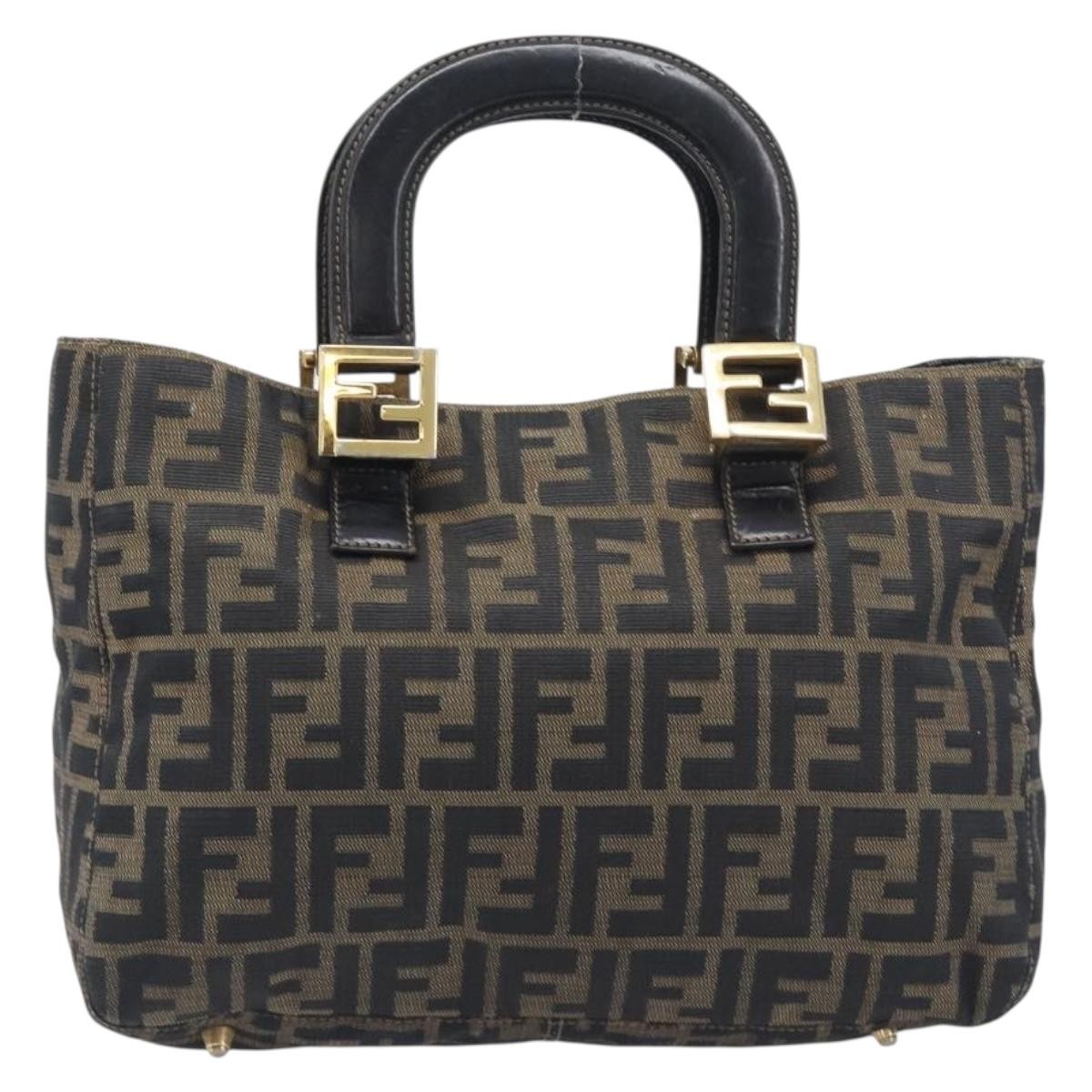 Fendi Vintage Ff Handle Zucca Canvas Brown Canvas Tote Bag Bag (Pre-Owned)
