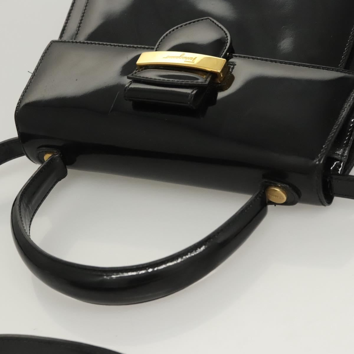 Salvatore Ferragamo Vintage Patent Leather Black Patent_Leather Handbag (Pre-Owned)