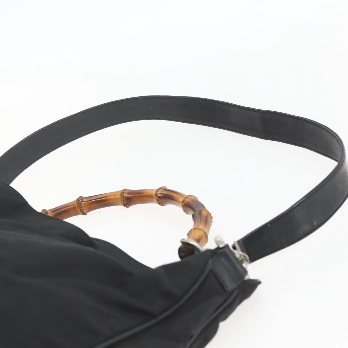 Gucci Vintage Bamboo Handle Open Hobo Nylon Black Nylon Handbag (Pre-Owned)