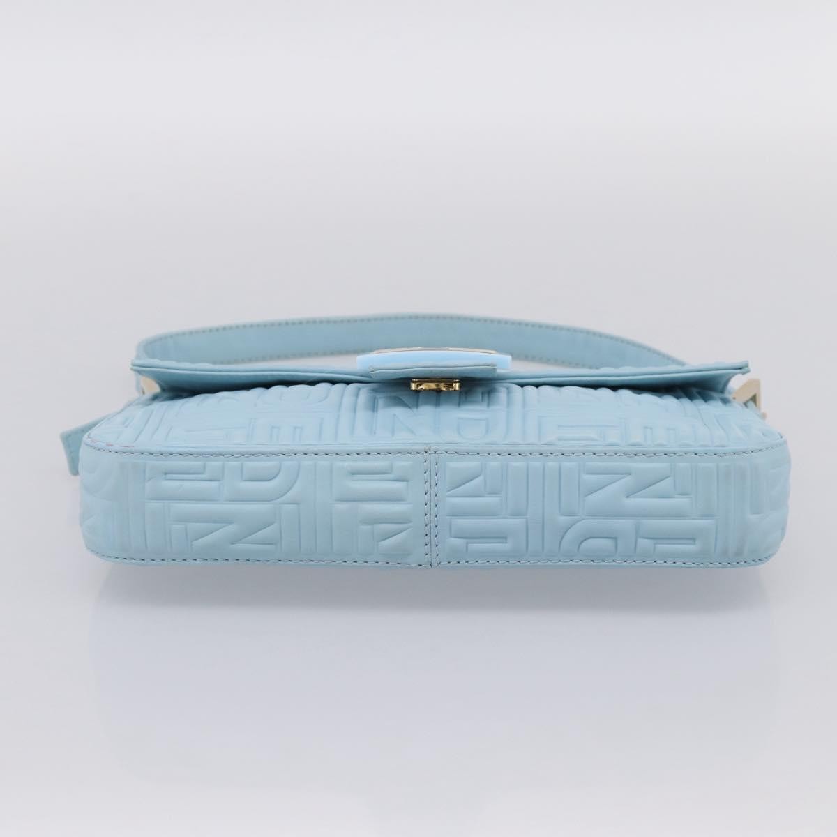 Fendi Mamma Baguette Zucchino Canvas Blue Leather Shoulder Bag Bag (Pre-Owned)