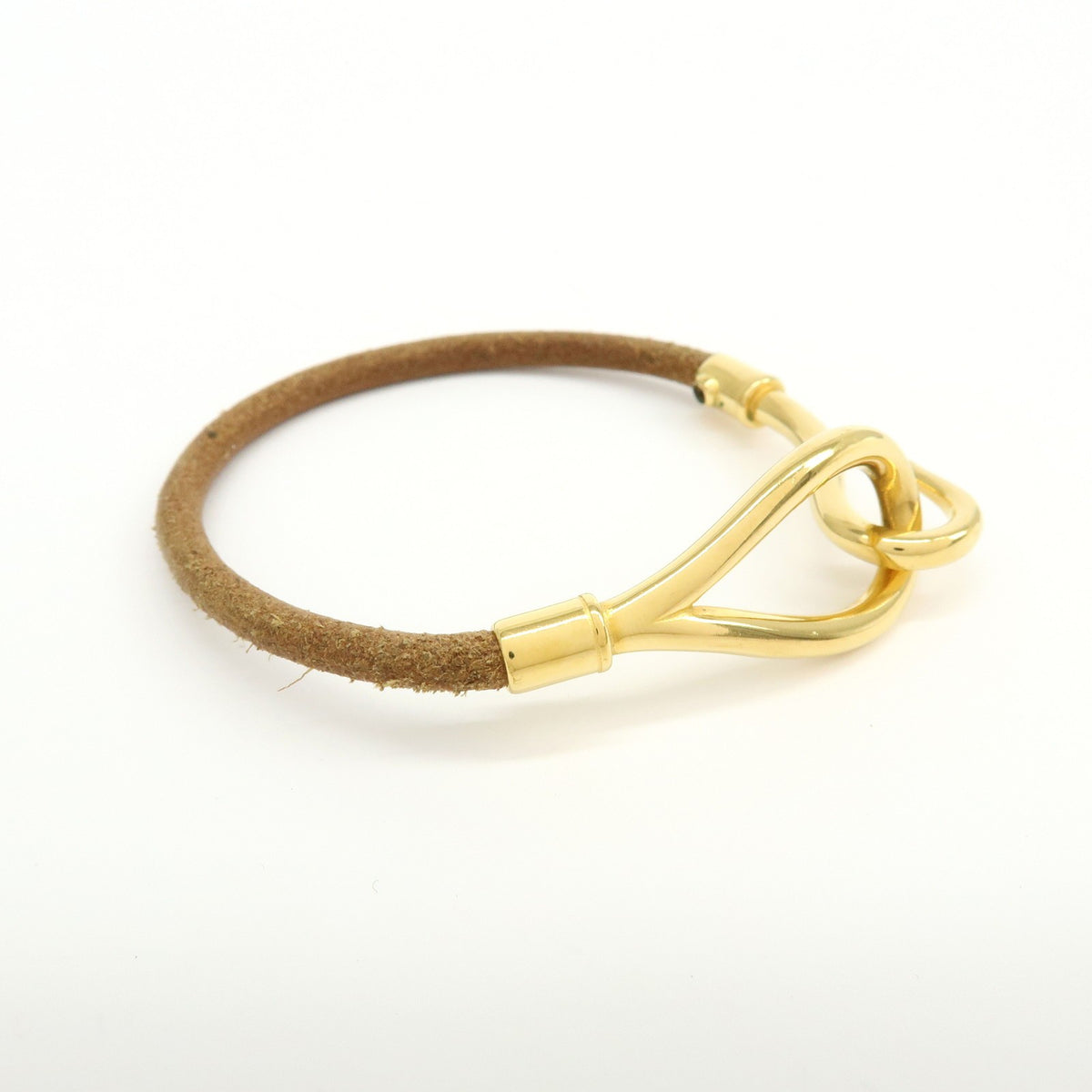 Hermes Jumbo Hook Braided Leather And Metal Brown Leather Bracelet Jewelry (Pre-Owned)