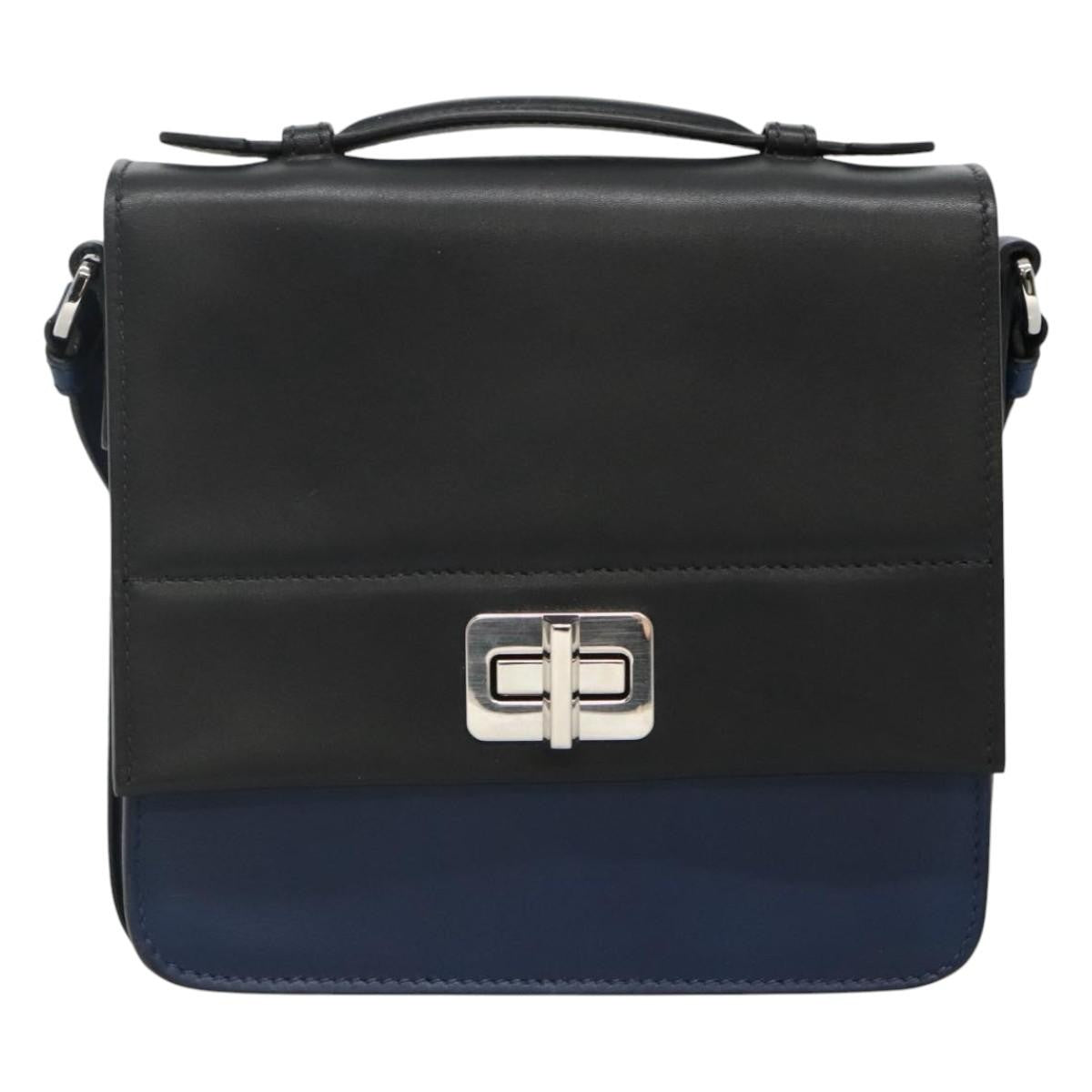 Bottega Veneta Turnlock Intrecciato Nappa Black Leather Shoulder Bag Bag (Pre-Owned)