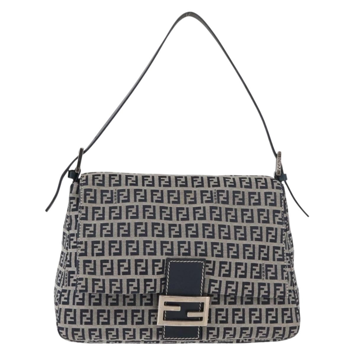 Fendi Baguette Zucchino Canvas Navy Canvas Handbag (Pre-Owned)