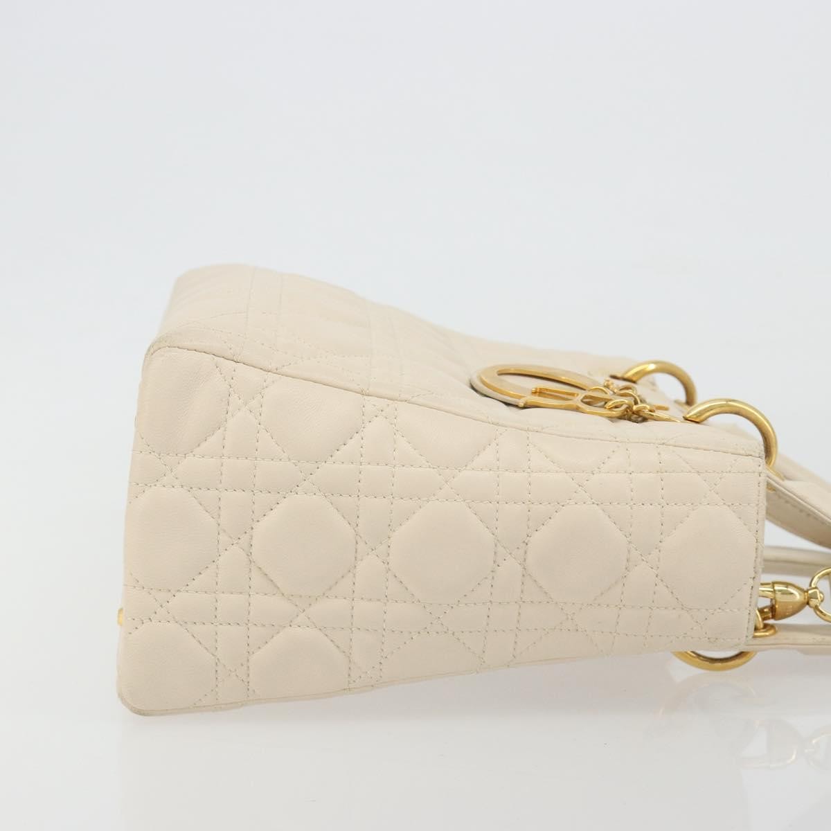 Christian Dior Lady Dior Cannage Quilt Lambskin White Leather Handbag (Pre-Owned)