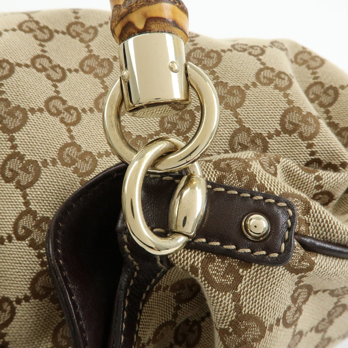 Gucci Bamboo Peggy Hobo Gg Canvas Beige Canvas Shoulder Bag Bag (Pre-Owned)