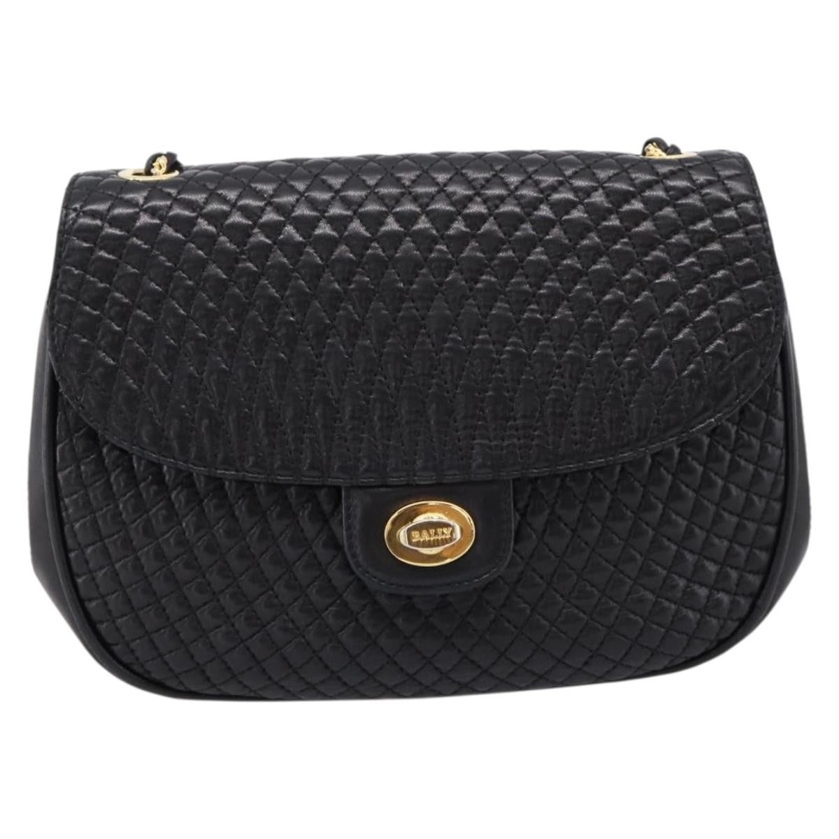 Bally Vintage Chain Quilted Leather Black Leather Shoulder Bag Bag (Pre-Owned)